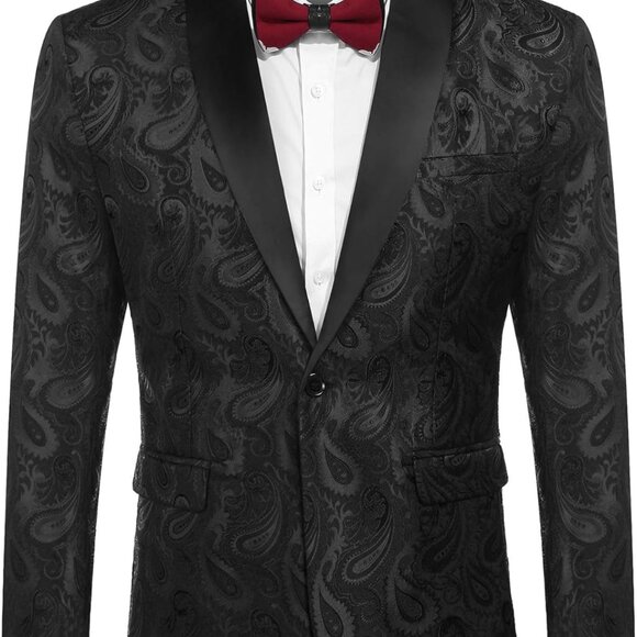 Mens Floral Tuxedo Jacket Paisley Shawl Lapel Suit Blazer Jacket for DinnerProm